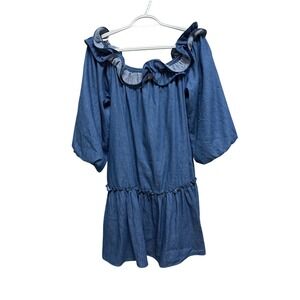 Before You‎ (Blue) Chambray Ruffle Mini Dress Womens Medium